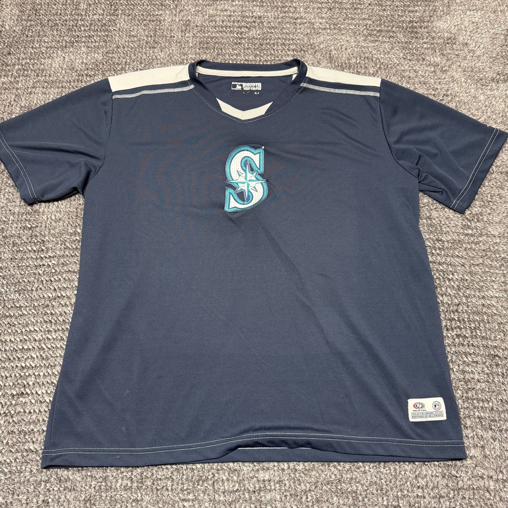 MLB Seattle Mariners Mens T Shirt Jersey XL Navy Blue Polyester Athletic